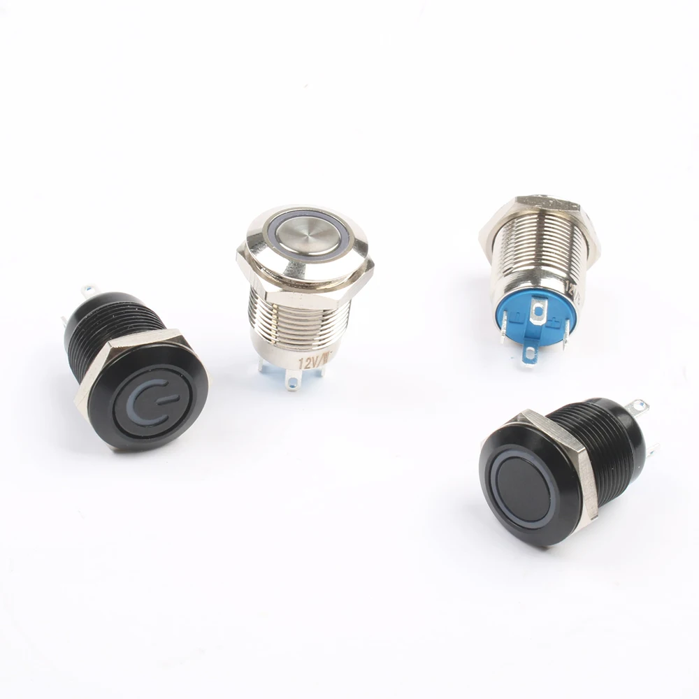12mm Ring LED Waterproof Momentary Metal Push Button Switch LED Light Shine Car Horn Auto Reset