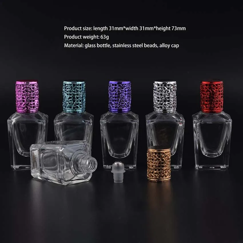 زيت طبيعي زجاجات أسطوانية 15 مللي فئة زجاج زجاجات فارغة مع أسطوانة الفولاذ المقاوم للصدأ كرات زجاجات إعادة الملء لأداة ماكياج