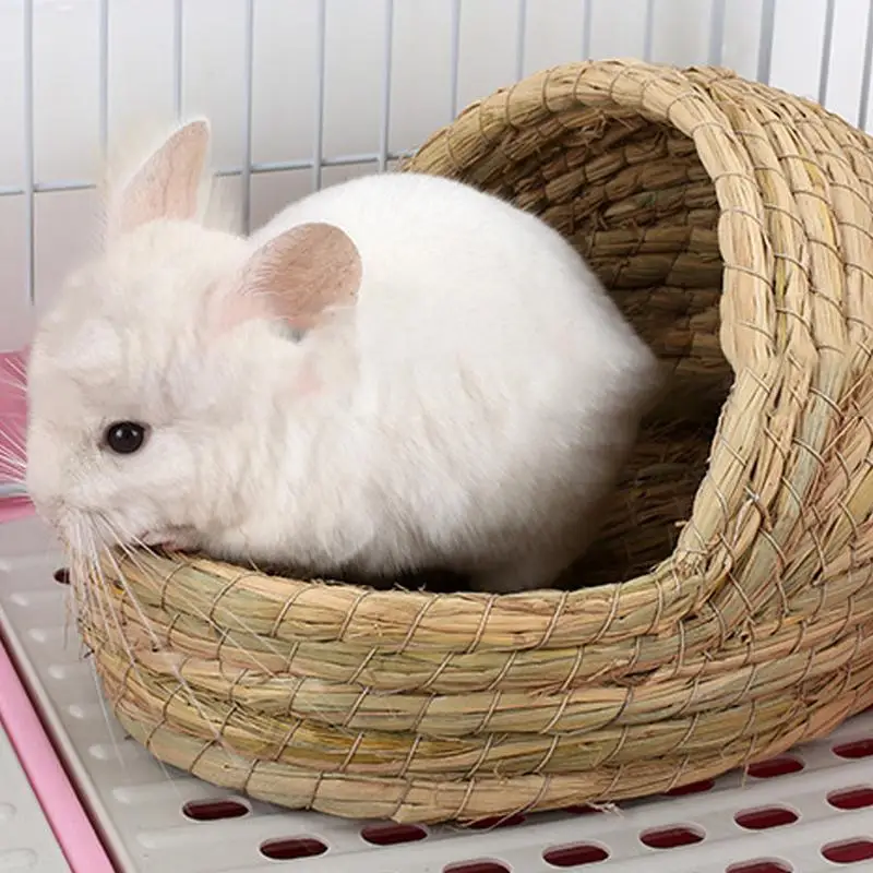 Handwoven Straw Pet Nest Foldable Durable Hamster Playing Sleeping Nest For Rabbit Guinea Pig House Pet Supplies Nest