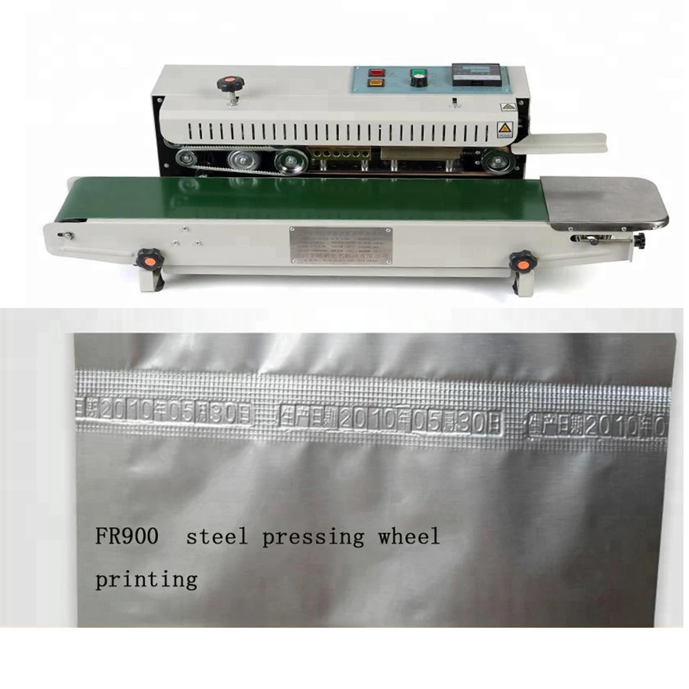 Sỉ 220V Liên Tục Túi Nhựa Phim Nhiệt Ban Nhạc Kín Máy FR-900, Thép Bánh In, Niêm Phong Rộng: 6-12