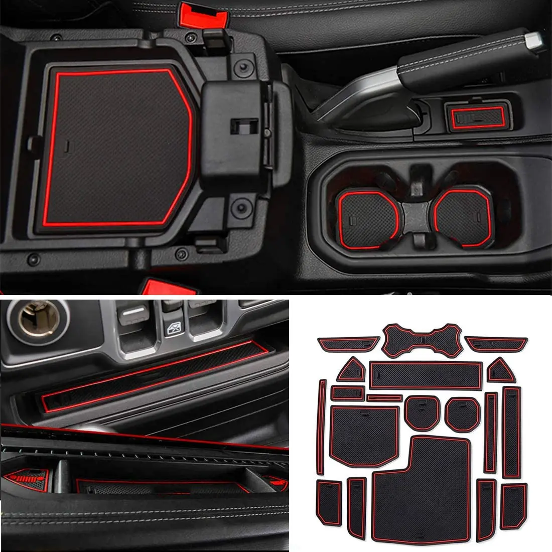 

for Jeep Wrangler JL 2018 2019 2020 2021 2022 Rubber Anti-slip Mat Door Groove Cup Pad Phone Cushion Slot Coaster Accessories