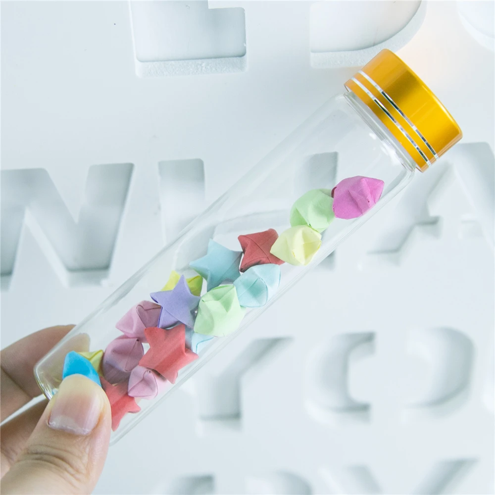 

50Pcs 60ml Hyaline Small Glass Bottles have Screw Plastic Cap with Golden Tangent Reusable Refillable Craft Vials Candy Pot