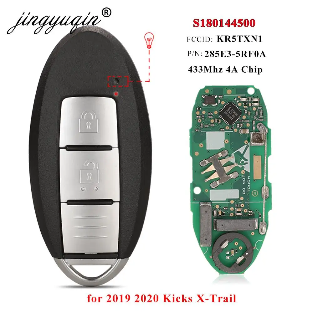 Jingyuqin S180144500 Keyless dla Nissan Kicks x-trail 2019 2020 zbliżeniowy inteligentny kluczyk samochodowy Fob 433MHz 4A NCF29A1M TXN1 285E3-5RF0A