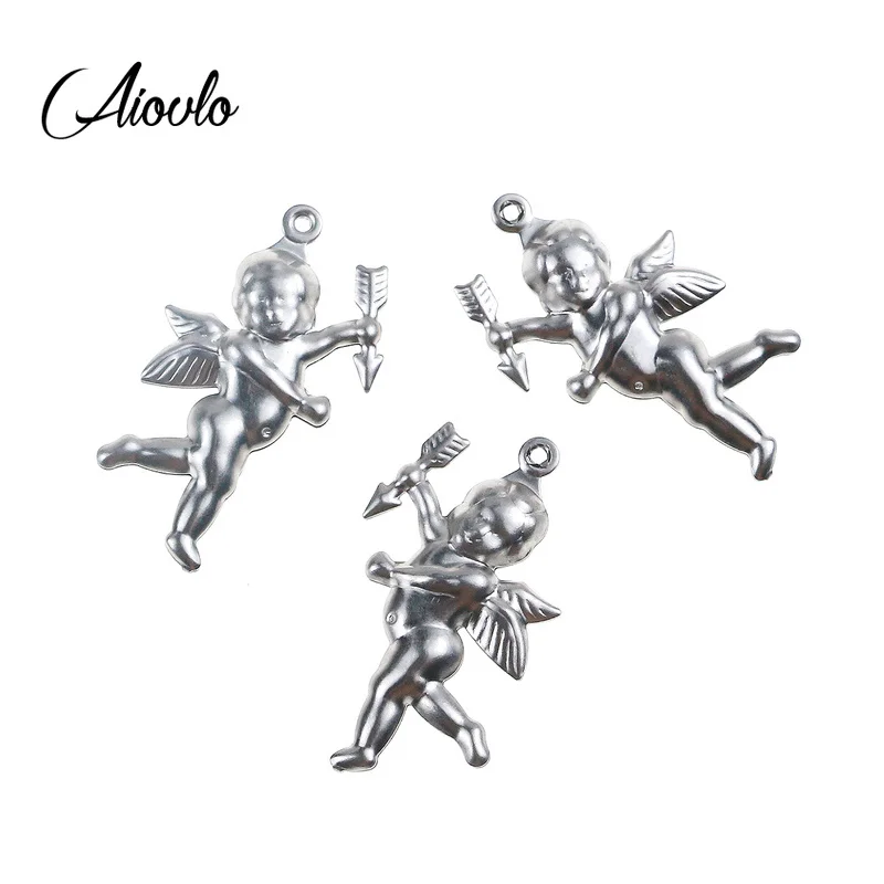 

Aiovlo 10pcs/lot Charms Heart Lover Angel Cupid Stainless Steel Pendants Making DIY Handmade Tibetan Silver Finding Jewelry