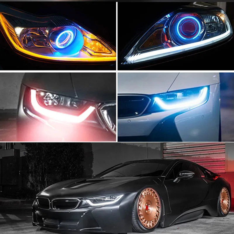 Car 30/45/60cm Flexible DRL day time Running light angel eye light White Amber Blue Red LED Headlight Strip led waterproof