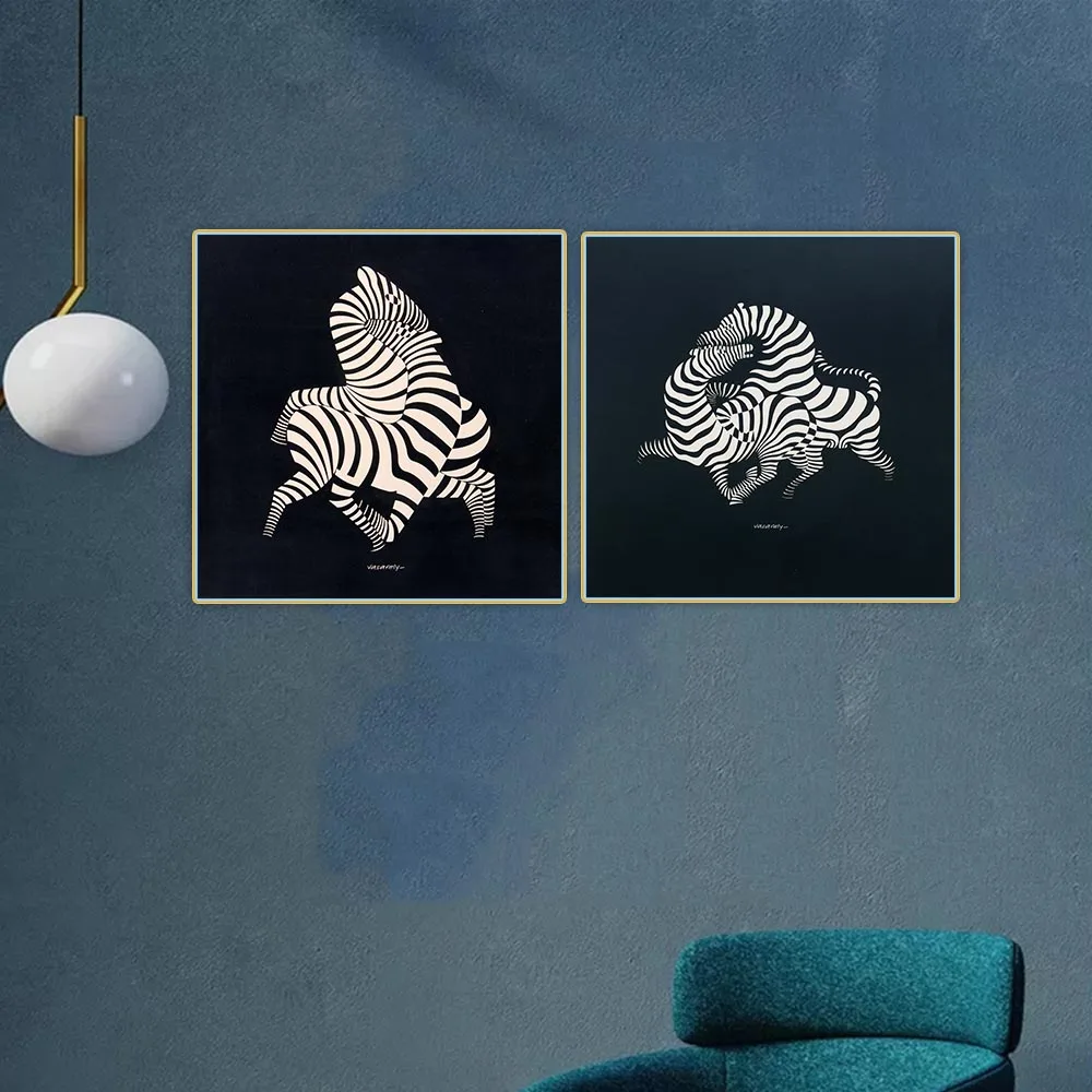 Zebra by Victor Vasarely Optical Art Canvas Oil Painting Aesthetics Picture Artwork Backdrop Wall Hanging Decor Home Decoration