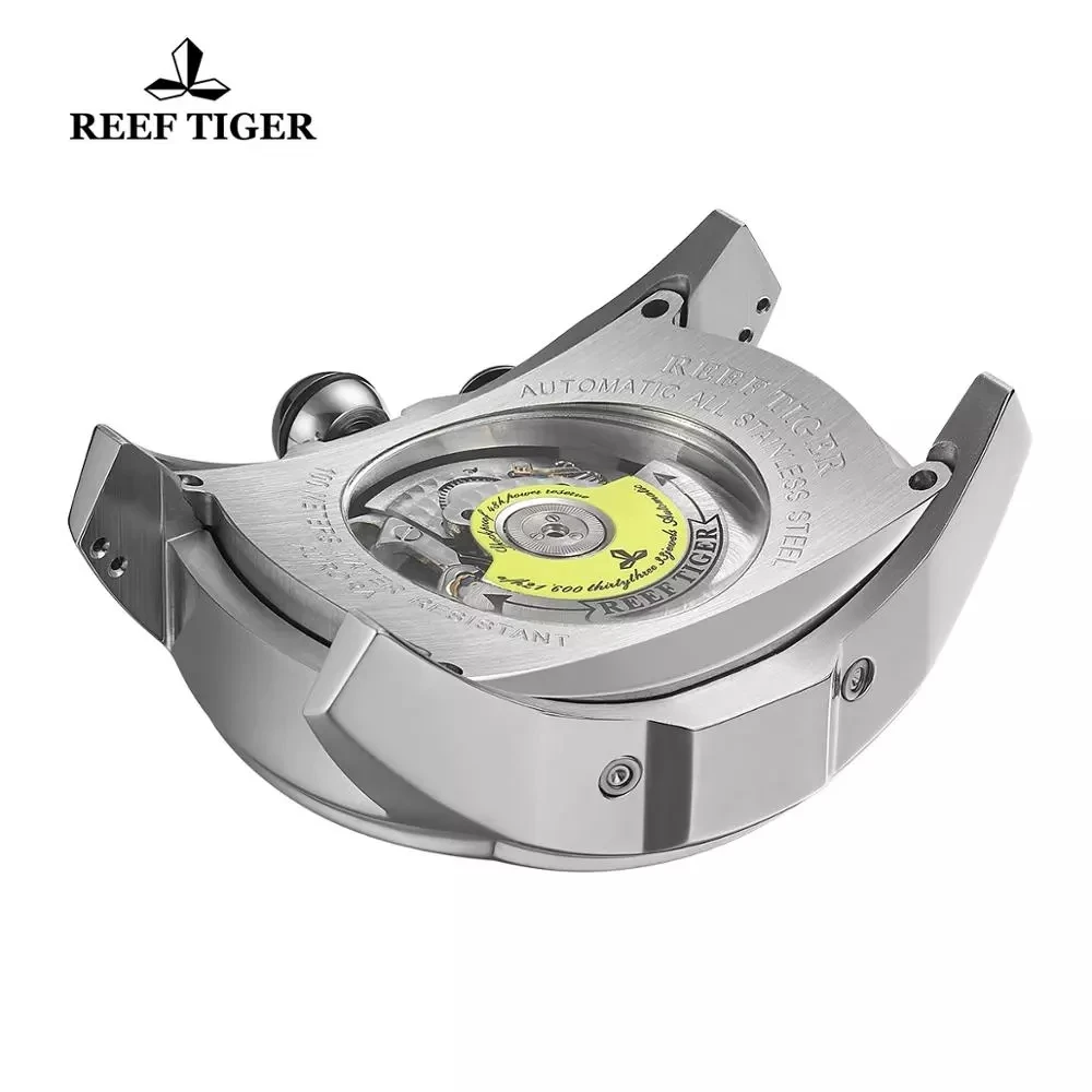 Reef Tiger/RT Convex Glass Stylish Tourbillion 3D Designer Sport Watch White Dial Automatic Mechanical Men Watches