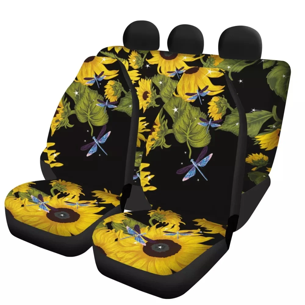 

INSTANTARTS Classic 3D Sunflowers and Dragonfly Design Easy to Install Car Accessories Automobile Seat Protector Car Seat Covers