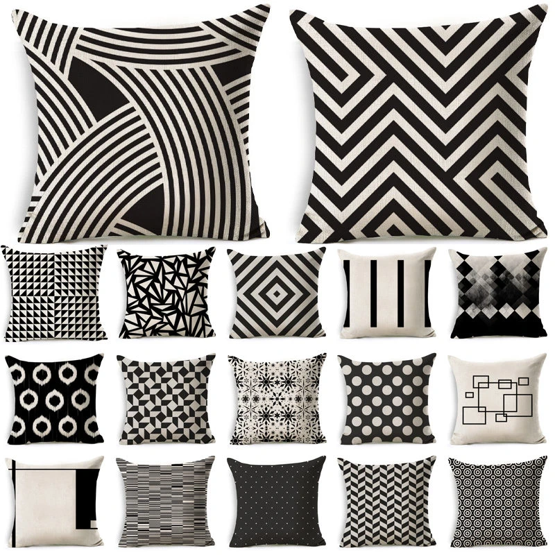 

Black White Geometric Pattern Cotton Linen Throw Pillow Cushion Cover Car Home Sofa Bed Decorative Pillowcase Funda Cojin 40198