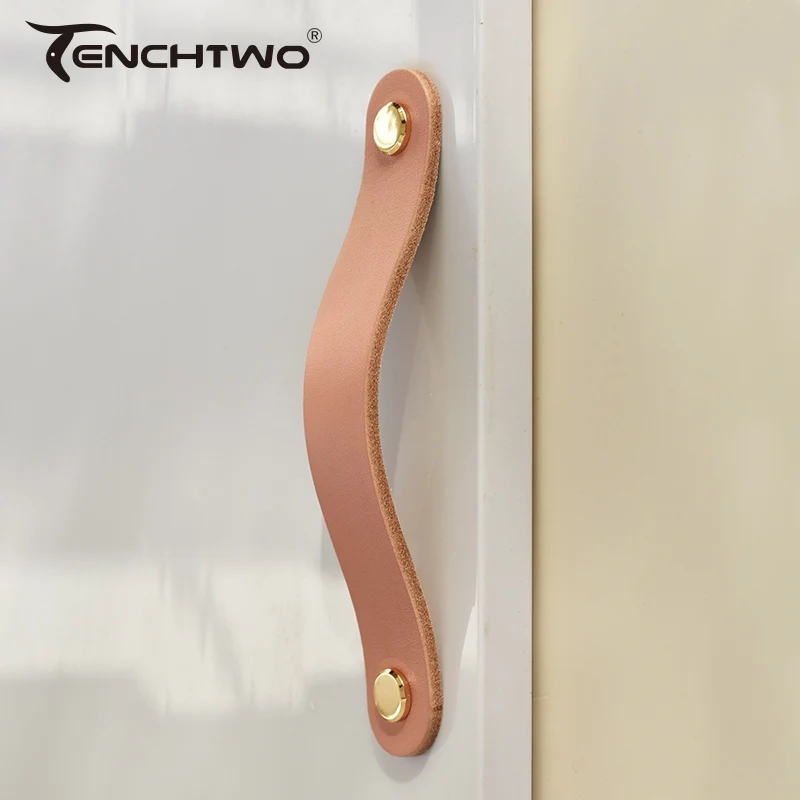Pink Vegetable-tanned Leather Furniture Handles Drawer Pulls Cupboard Kitchen Cabinet Door Knobs for Children\'s Room