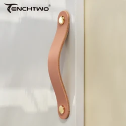 Pink Vegetable-tanned Leather Furniture Handles Drawer Pulls Cupboard Kitchen Cabinet Door Knobs for Children's Room