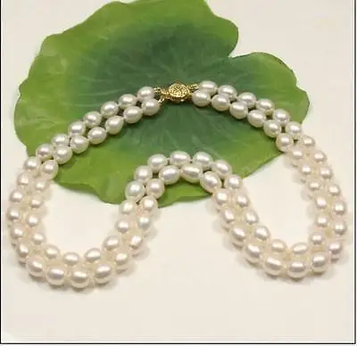 

Beautiful 2 Rows AAA 8-9MM natural White south sea pearl necklace 14K 17-18 INch