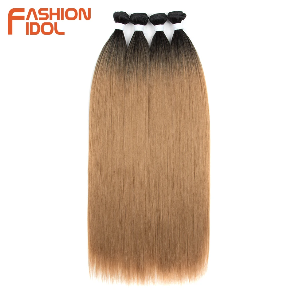 Extensiones de Cabello Lacio Hueso Ombre Rubio Paquetes Cabello Largo Sintético 24 Pulgadas Lacio Completo FASHION IDOL 3