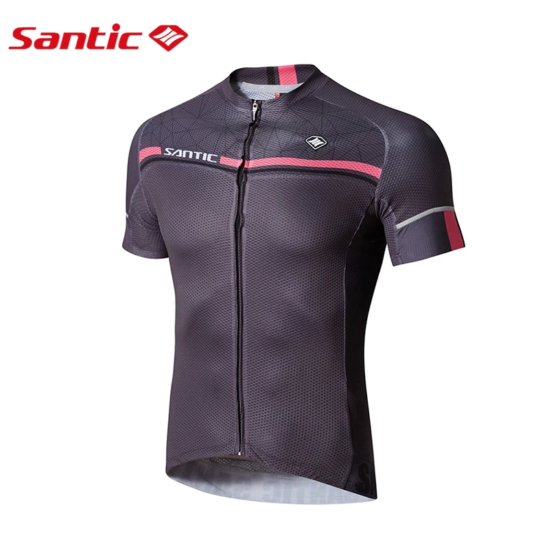 SANTIC Pro Cycling Jerseys Men Bicycle Short Sleeve Anti Slip Cuff Road Bike Cycling Top Breathable Sport Clothes Back Pocket