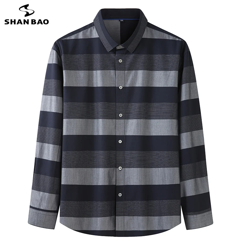 

SHAN BAO 2021 Autumn Brand Bamboo Fiber Striped Loose Long Sleeve Shirt Classic Style Business Casual Youth Men Plus Size Shirt