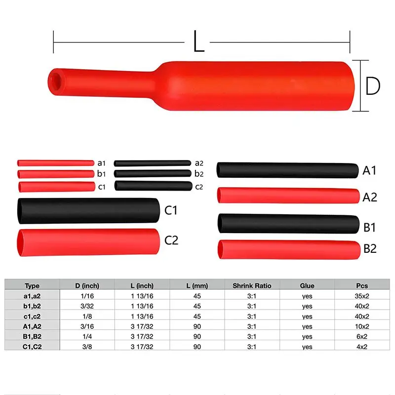 270Pcs 3:1 Shrink Ratio Dual Wall Adhesive Lined Heat Shrink Tubing Tube 6 Size: 3/8\