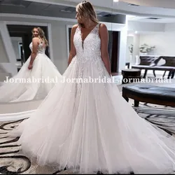 White Soft Tulle Wedding Dresses 2021 Sleeveless Beaded Appliques Boho Bridal Gown Country Beach Princess Wedding Party Dress