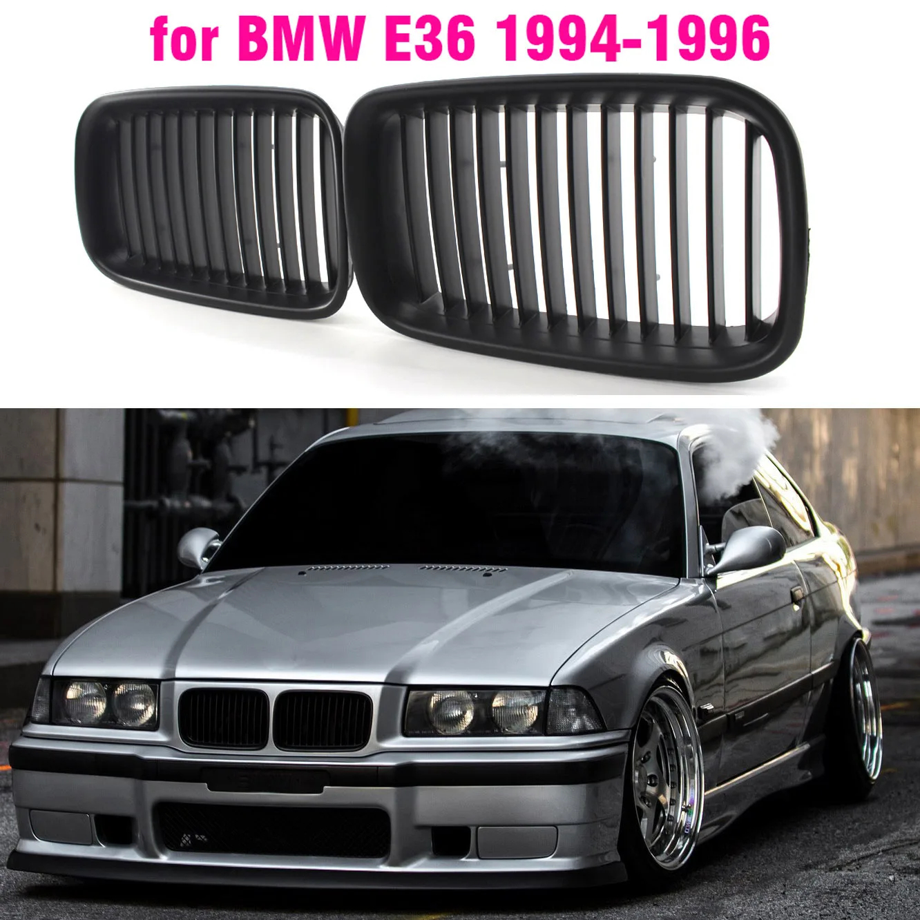 

Black Grille ABS Front Replacement Hood Kidney Grill For BMW E36 1994 1995 1996 318i 323i 325i 320i 328i