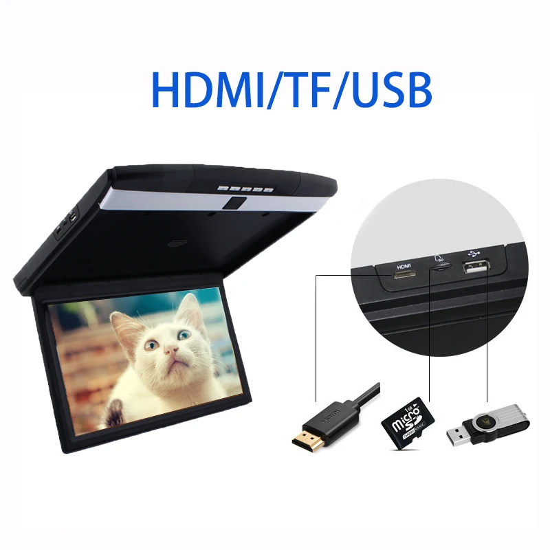 Car Monitor 17.1 Inch HD LCD Screen MP5 Video Player Car Roof Mount Display Multimedia Ceiling TV Mirror Link FM IR HDMI Speaker