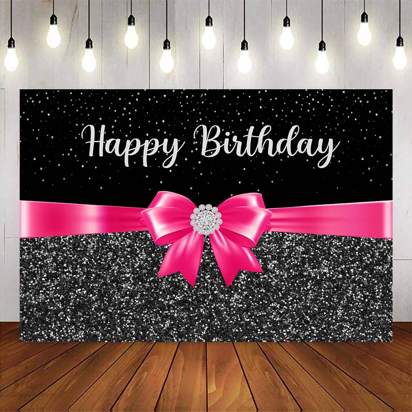 Happy Birthday Party Backdrop Pink Background for photo studio black and diamond birthday party decoration supplies