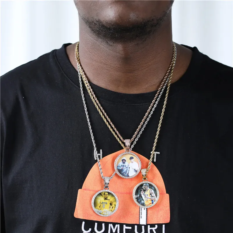 Hip Hop Custom Made Photo Roundness Wing Solid Back Iced Out Bling Cubic Zircon Personalized Necklace & Pendant For Men Jewelry