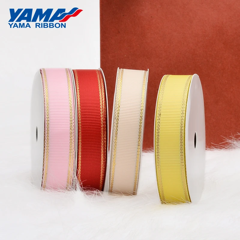 YAMA Gold Metallic Edge Grosgrain Ribbon 6mm 9mm 16mm 25mm 38mm Wide Price 100yards Diy Gift Packing Decoration Wedding Crafts