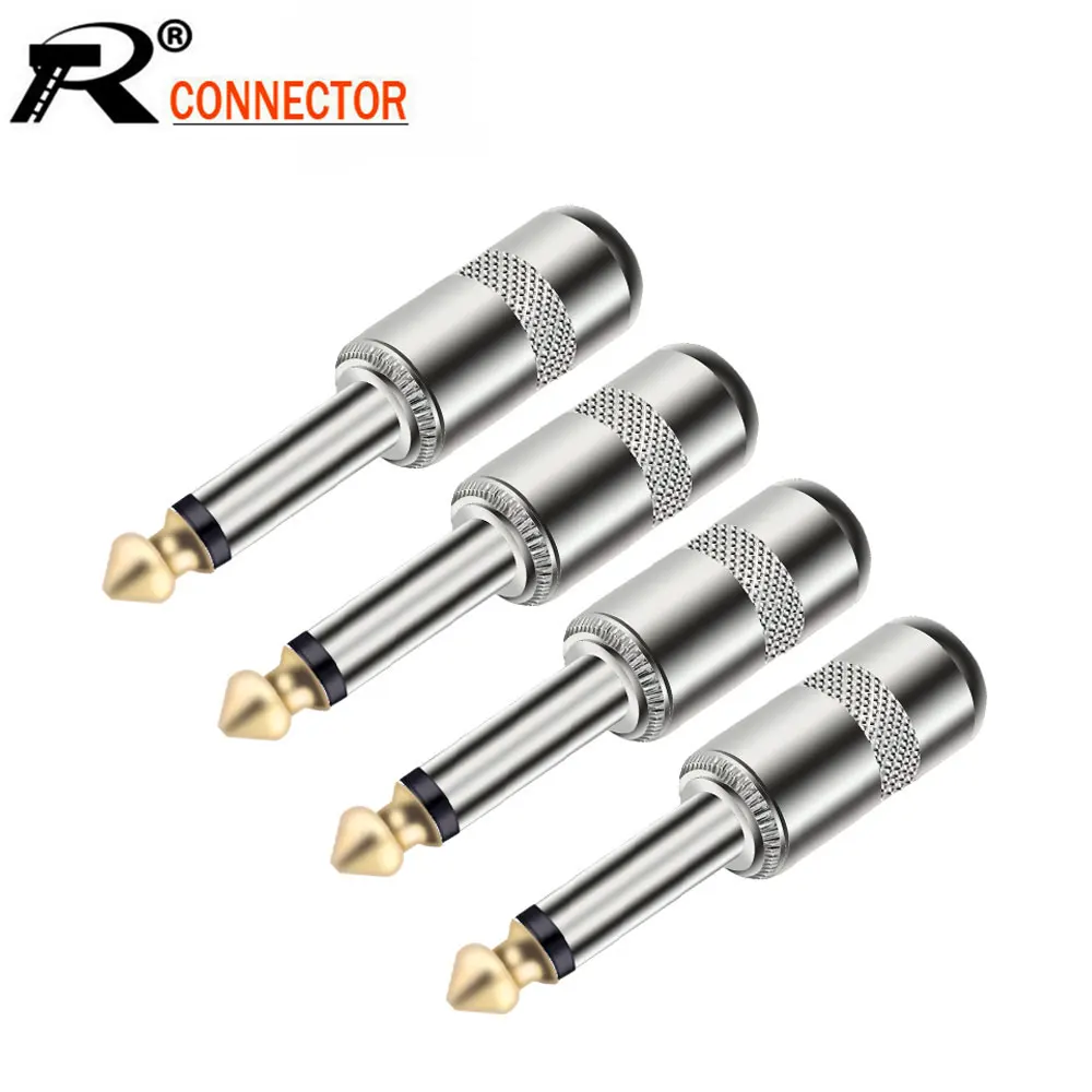 100pcs/lot 1/4 inch Plug Jack 6.35mm Mono/stereo Male Connector Gold Plated Guitar Effects Pedal Microphone Connector