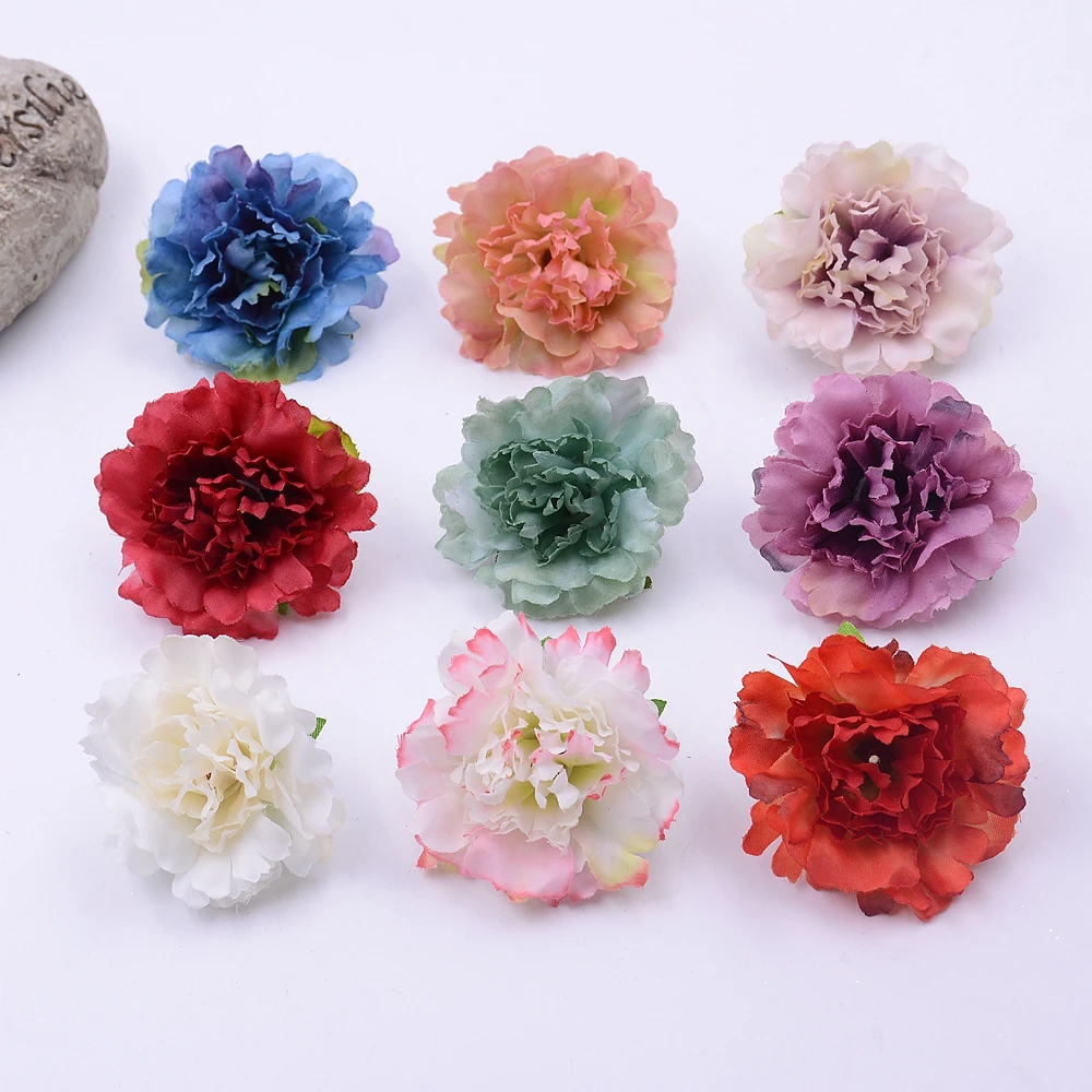 10Pcs Artificial Silk Peony Carnation Flowers Heads Buds Petals DIY Craft Home Wedding Party Decor DIY Wreaths Fake Flower Rose