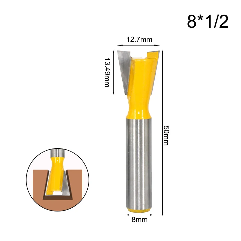 LA VIE-Jeu de mèches de toupie à queue d\'aronde pour bois MC02220, 14 mèches de gravure résistantes, travail de calcul, tige de 8mm, 1PC