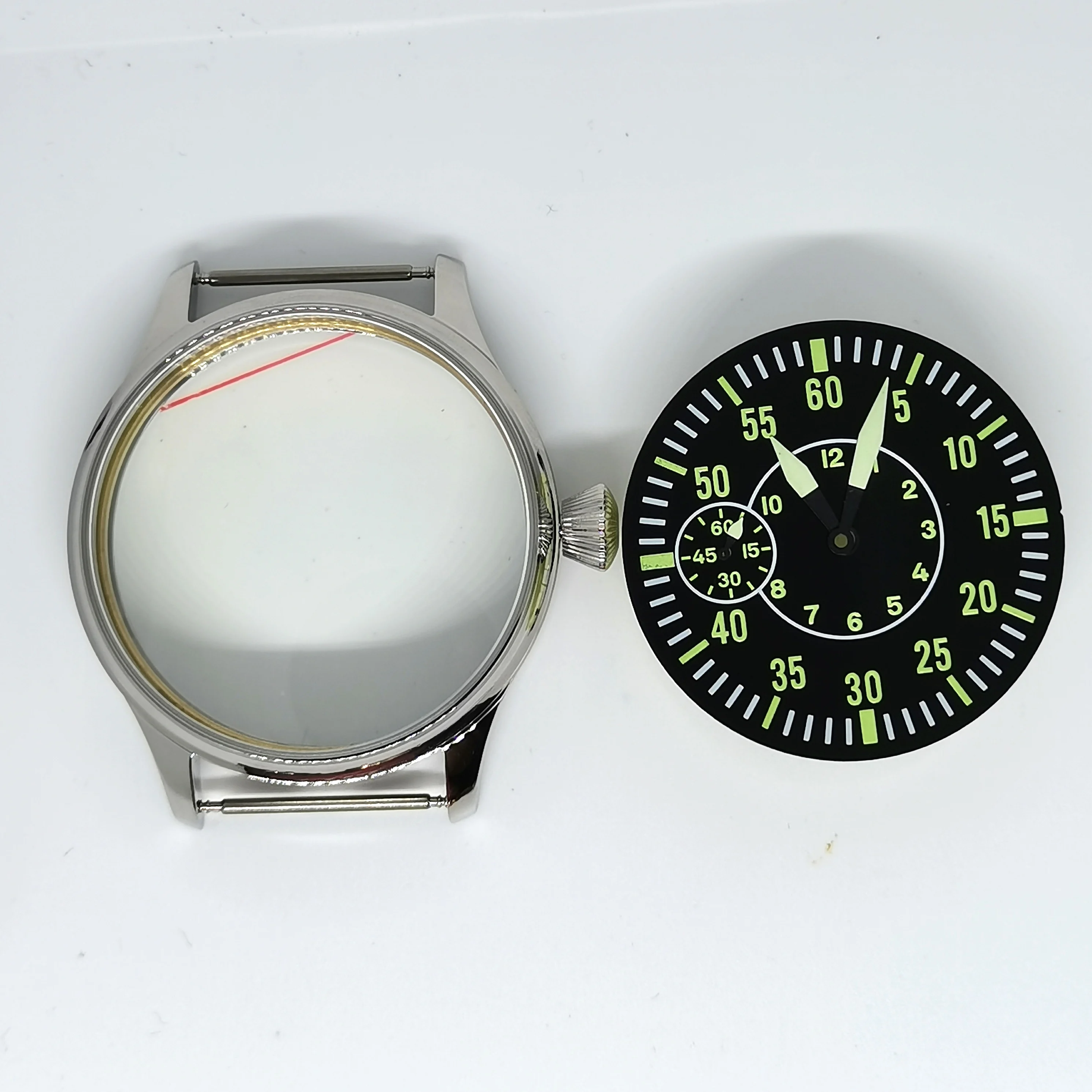 44MM Parts Cases Of Stainless Steel Add Luminous Dial And Hands Fit Eta 6497 St36 Manual Movement