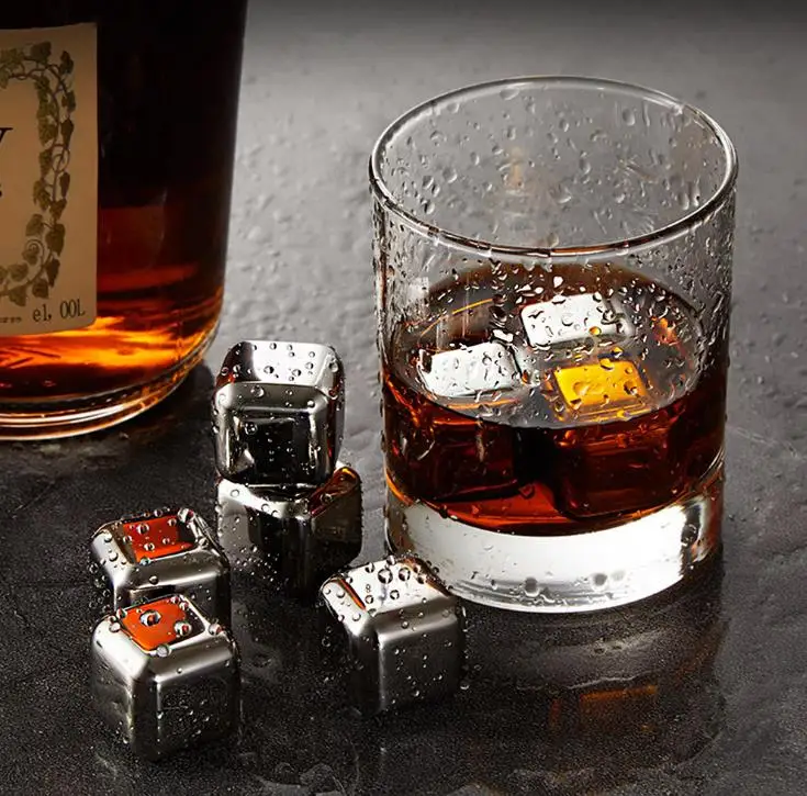 304 Stainless Steel Ice Cube Reusable Chilling Stones for Whiskey Wine Drink Cold Metal Ice Whiskey Red Wine Cooling SN3814