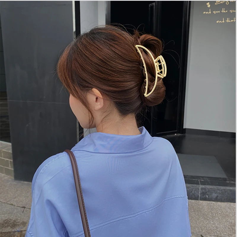 Pinza para el pelo de Metal dorado para mujer, pinzas geométricas grandes, horquillas simples, pasadores, accesorios para el cabello para niñas