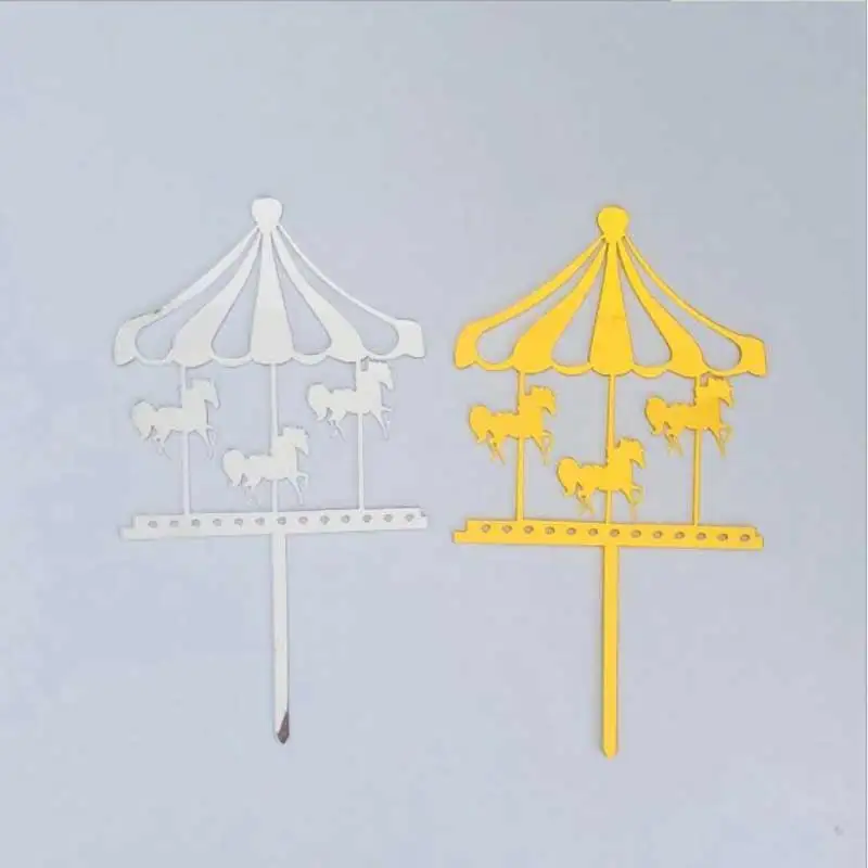 Acrylic Horse Cupcake Topper With Tie Gold silver Carousel Wedding Birthday Party Cake Decoration cupcake Decor