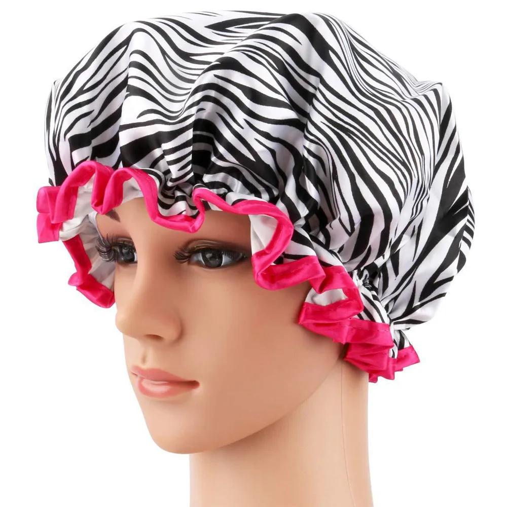 1PC Waterproof Shower Cap Double Layer Hair Cover Salon Elastic Thicken Hat for Women Bath Hat Reusable Satin Bonnet Fashion New