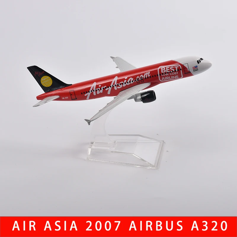 JASON TUTU 16cm Air Asia 2007 Airbus A320 Airplane Model Plane Model Aircraft Diecast Metal 1/400 Scale Planes Factory Wholesale