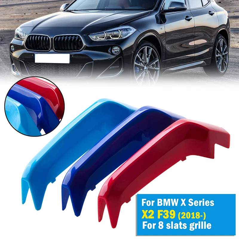 8 Slats Kidney Front Grill Grille Decal Stripe Cover Clip Trim For BMW X2 F39 2018-2019 M-Sport Decorative Parts