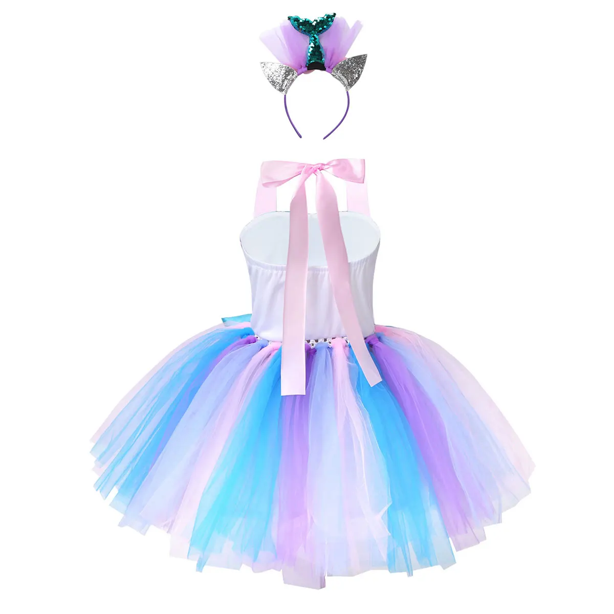 Kids Girls Halloween Cosplay Costume Toddlers Mermaid Princess Tutu Dress Prom Carnival Theme Party Dress Up Roleplay Clothes