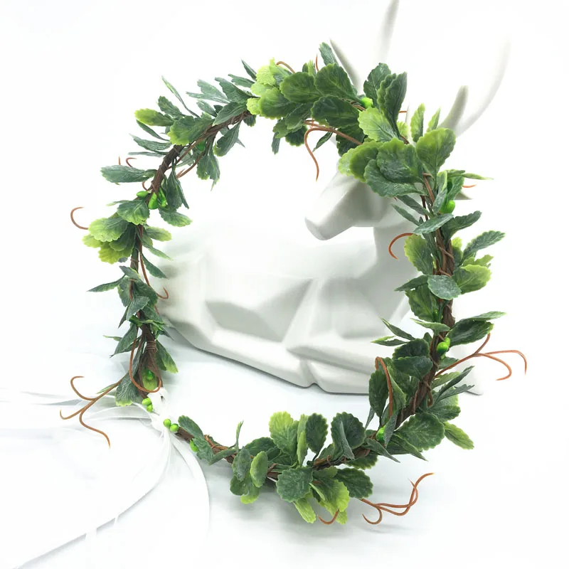 Green Leaf Wreath Crowns Headband Women Hair Accessories Headdress Girl Floral Garlands Wedding Party Floral Headwear