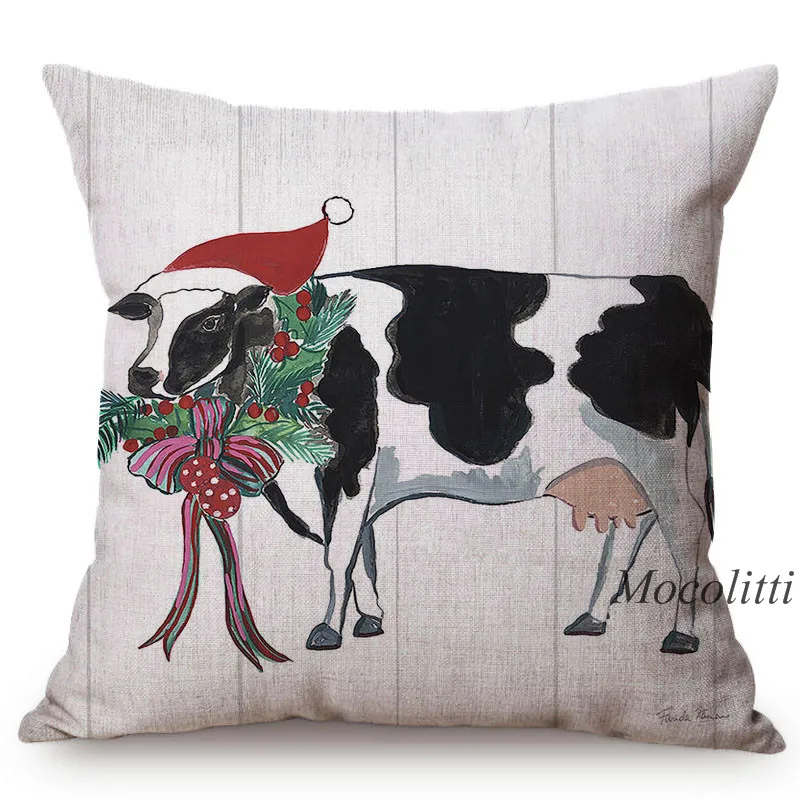 Nordic Farm Animal Cushion Cover Christmas Water Color Decoration Bed Sofa Pillow Case Cow Pig Square Cushions Cover Kussenhoes