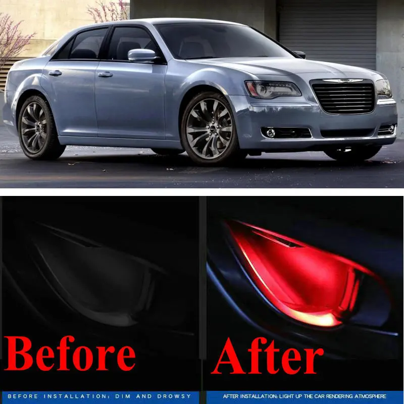 

4pc CF style stickers on cars interior inside door handle atmosphere lamp for chrysler 300 300c 300m GRAND VOYAGER 5 NEON