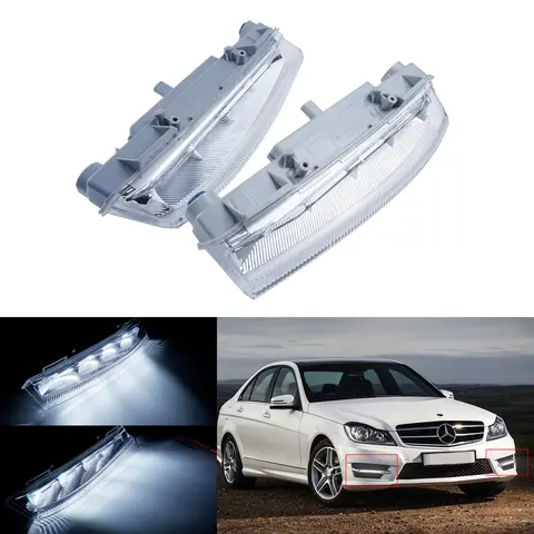 2x 메르세데스 벤츠 R172 W204 S204 C204 W212 C207 A207 DRL 백색 LED 전면 안개 주간 주행 등 램프