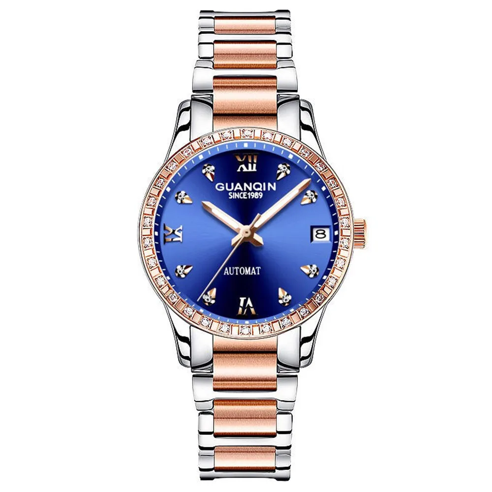 GUANQIN Luminous Automatic Mechanical Women Wrist Watches Top Luxury Brand Steel Rhinestone Elegant Waterproof bayan kol saati