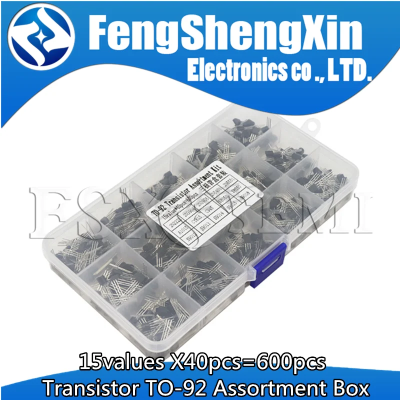 15values X40pcs=600pcs Transistor TO-92 Assortment Box Kit Transistors 2N2222 2N3904 2N3906 C945 S8050 S8550 S9014 S9013 S9012