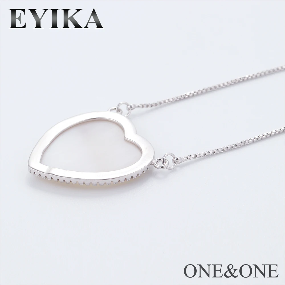 EYIKA Newest Heart Shape 20x20mm Shell Fashion Pendant Necklace Full Cubic Zirconia Women Fashion Jewelry Colar Box Chain