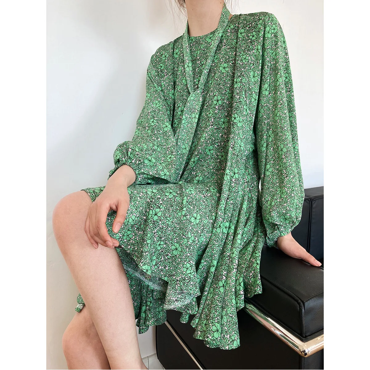 2023 Vrouwen Boho Bloemenprint Jurk Met O-hals Jurk Met Riem Losse Stijl Vrouwen Oversized Zomerjurk Ruches Mini Jurk Vestidos