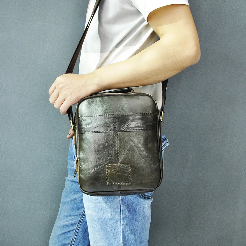 

Original Leather Male Fashion Casual Designer 9.8" Satchel Crossbody Messenger Shoulder Tote Student Bag Tablet Men 111-1-g