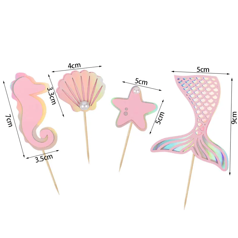 Glitter Mermaid Cake Topper Mermaid Tail Shell Happy Birthday Cupcake Topper For Birthday Dessert Cake Decoration Under the Sea view 6