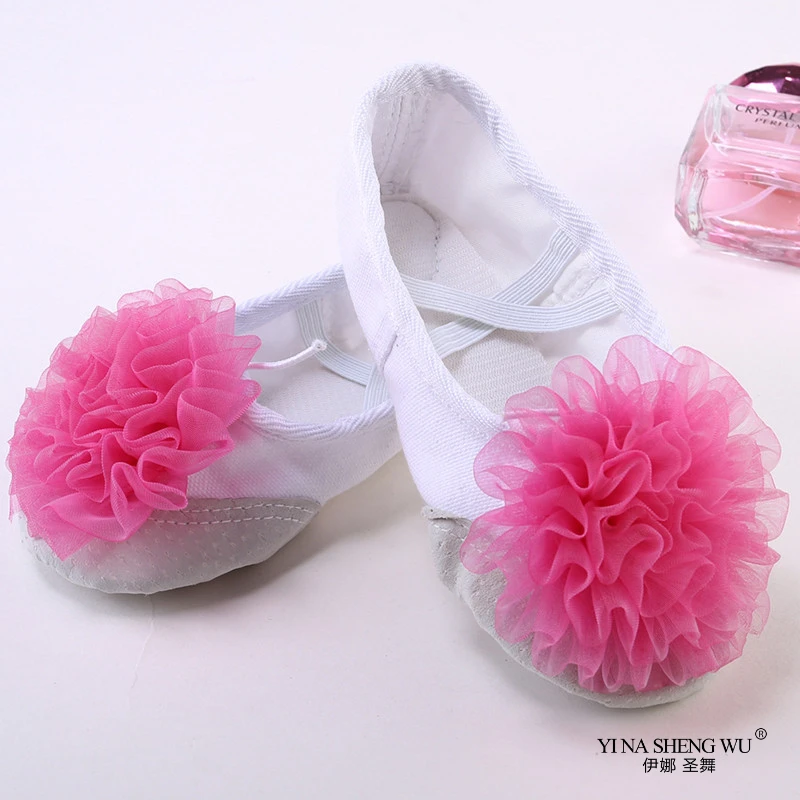 Girls Ballet Dance Shoes Flower Children's Dance Shoes Soft Sole Red Gymnastic Shoe Kids Ballet for Girls Dancing Wear 9 Colors