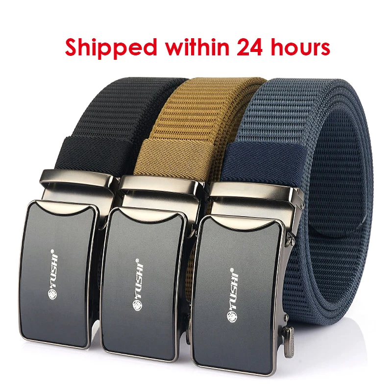 HSSEE 95cm-120cm Tactical Outdoor Belt for Men and Women Metal Automatic Buckle Casual Belt Sturdy Nylon Jeans Waistband Male