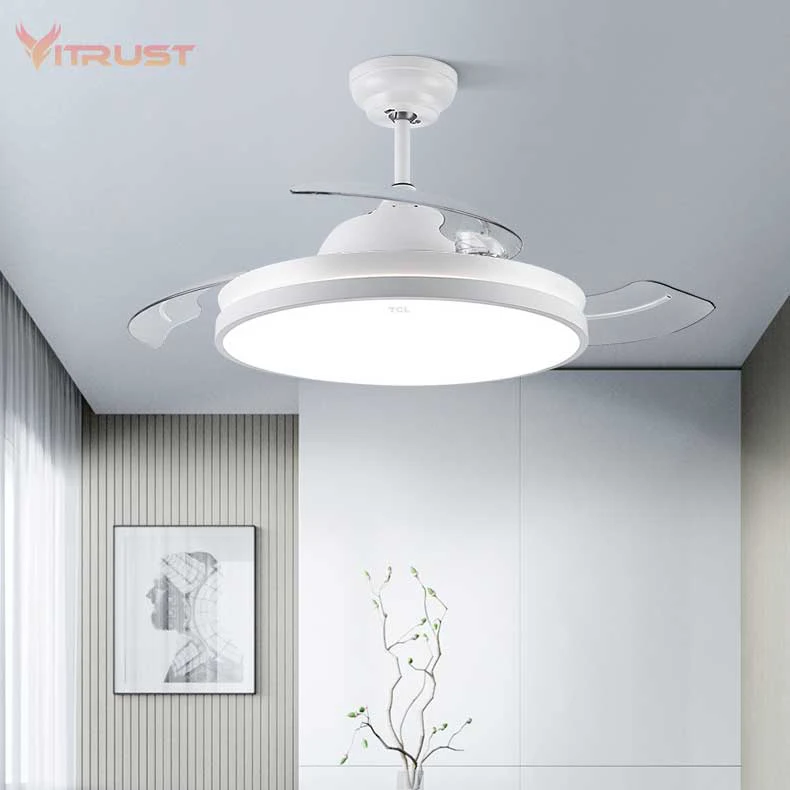 Invisible Ceiling Fans with Lights and Remote Control 3 Light Colors Changing Retractable Blades Crystal Chandelier Ceiling Fan